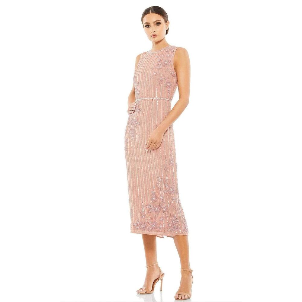 Mac Duggal Blush Pink Beaded Midi Dress